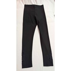 Frank Lyman Black Embroidered Cutout Leggings Women's Small